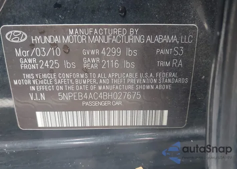 2011 Hyundai Sonata Gls из США, поврежденный, VIN 5NPEB4AC4BH027675